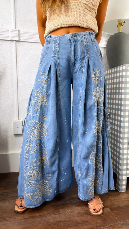 Premium Embroidered Wide Leg Pants