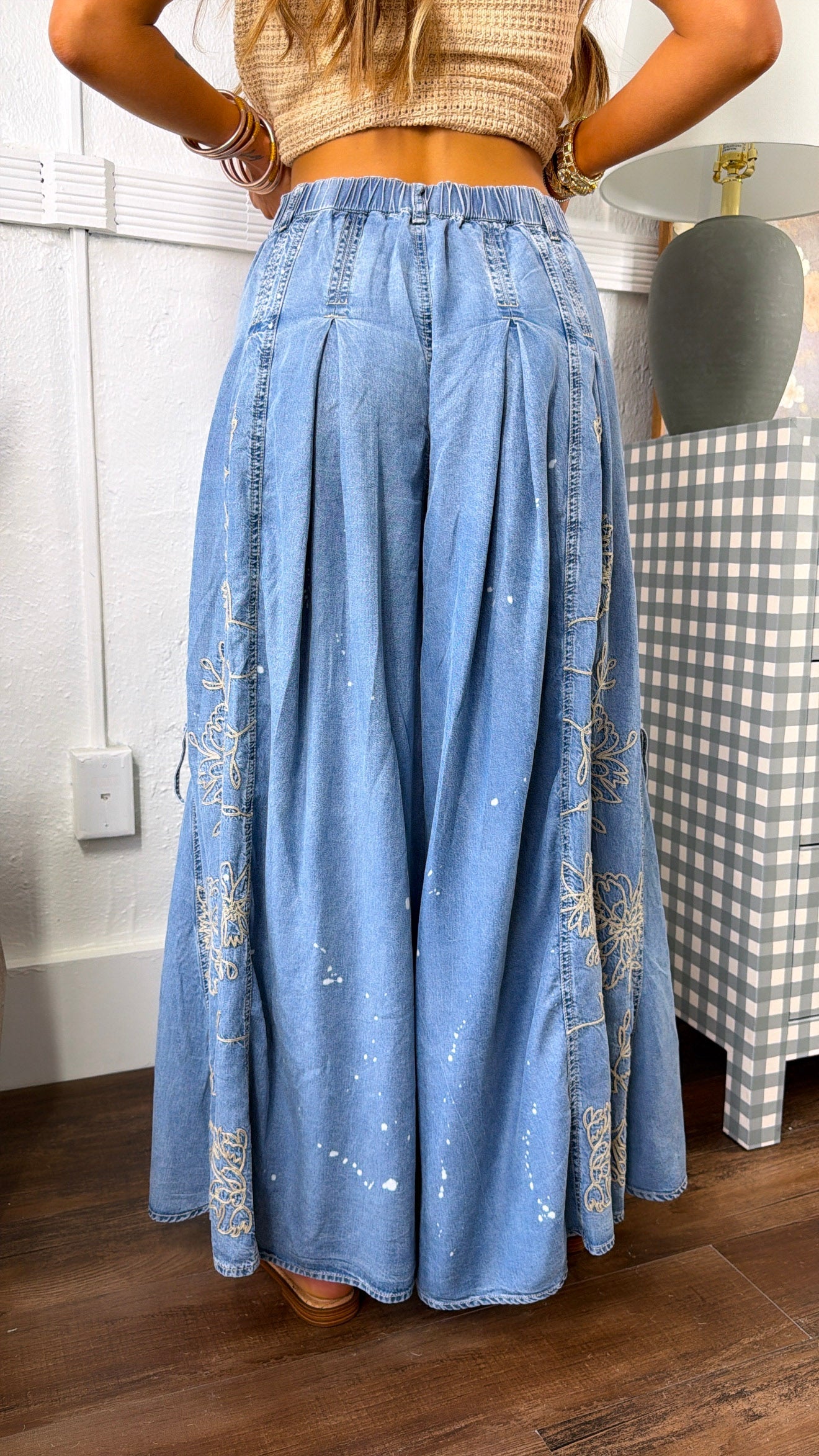 Premium Embroidered Wide Leg Pants
