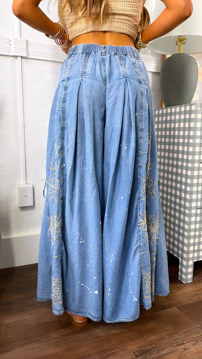Premium Embroidered Wide Leg Pants