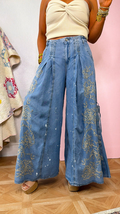 Premium Embroidered Wide Leg Pants